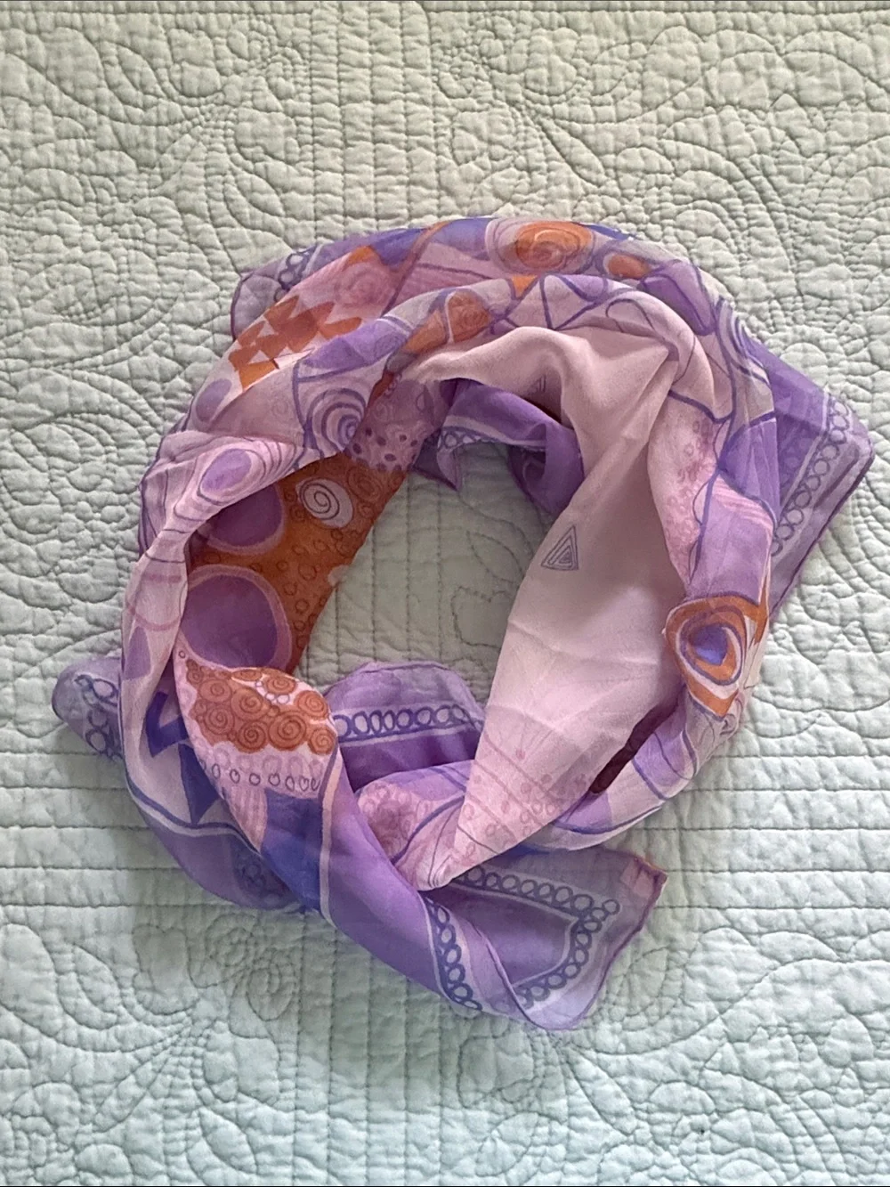 Vintage Lavender and Gold Silk Scarf by Glentey